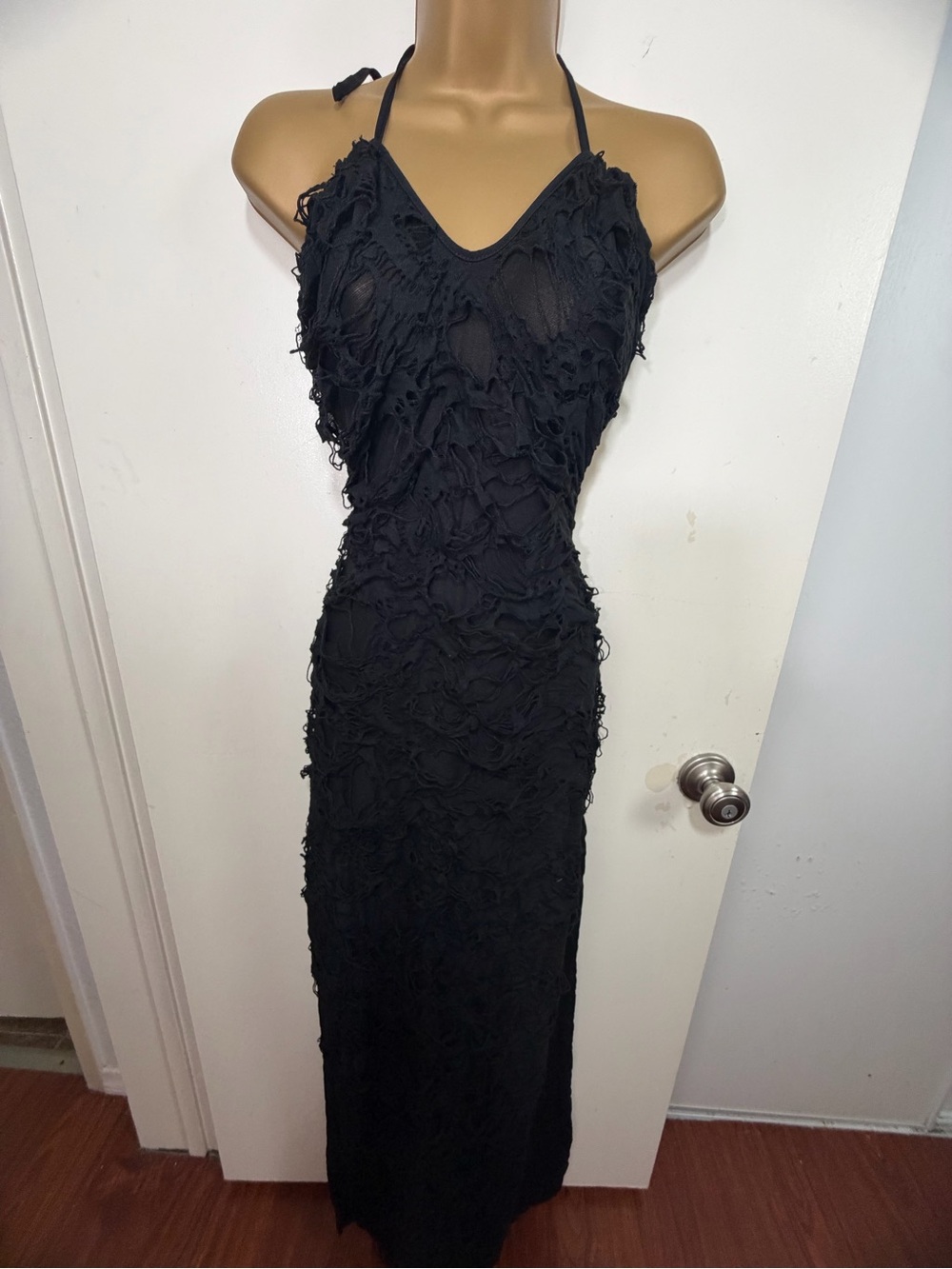 Widow Black Cemetery Surprise Gothic Shredded Halter Cutout Maxi Dress NWT XXL